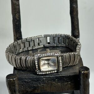 Vivani silver tone watch with crystals and beautiful bracelet for women